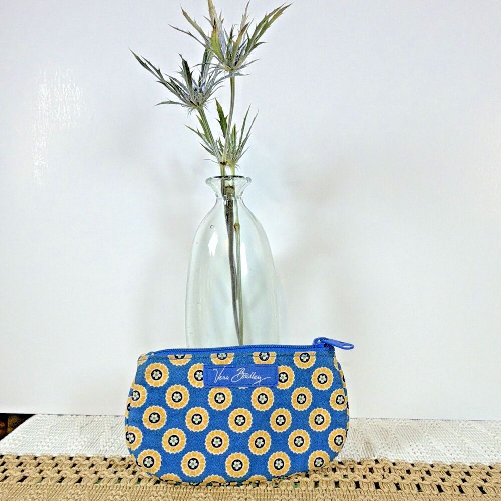 Vera Bradley Clip Zip ID Case Wallet Riviera Blue Quilted Coin Purse Retired 5x3